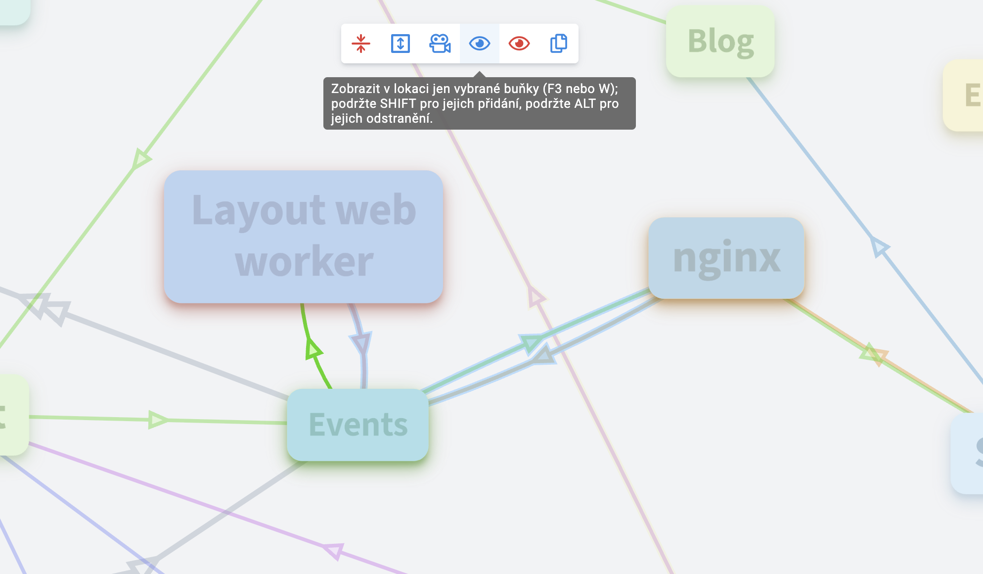 Tlačítko pro zobrazení označených buněk