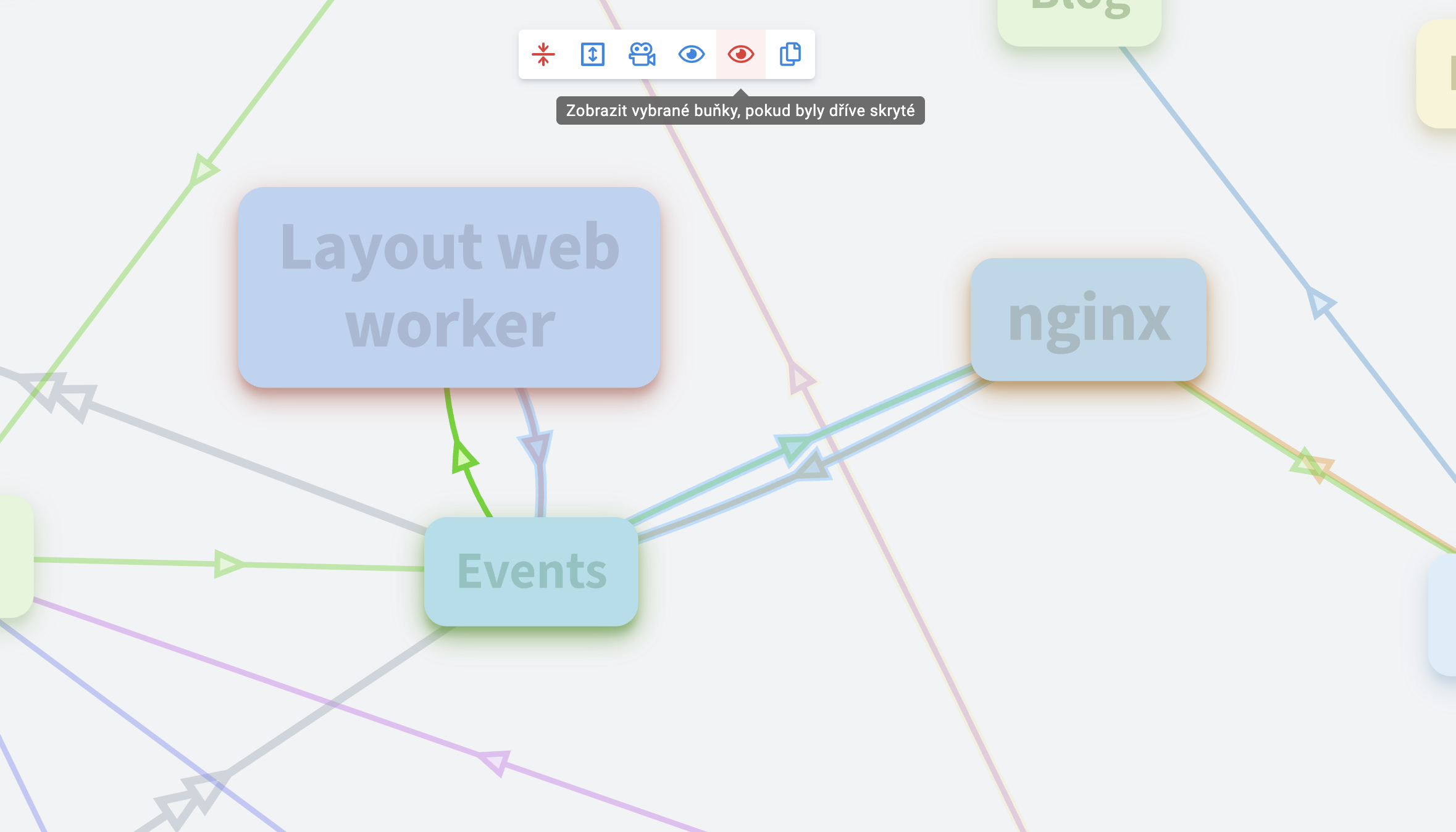 Tlačítko pro zviditelnění předtím skrytých buněk