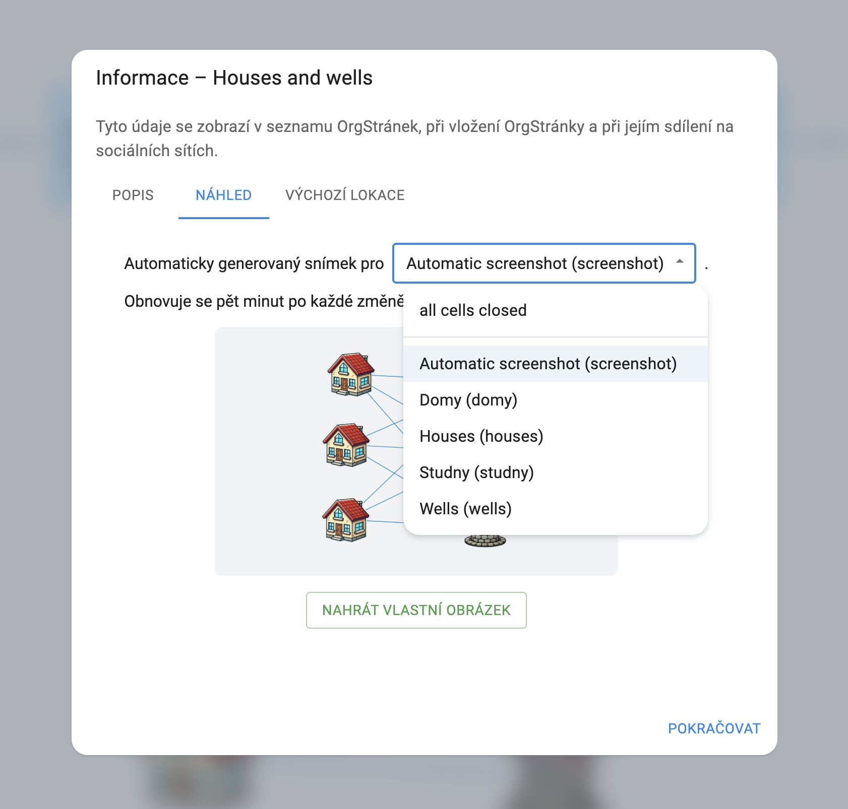 Volba lokace pro automaticky generovaný náhled