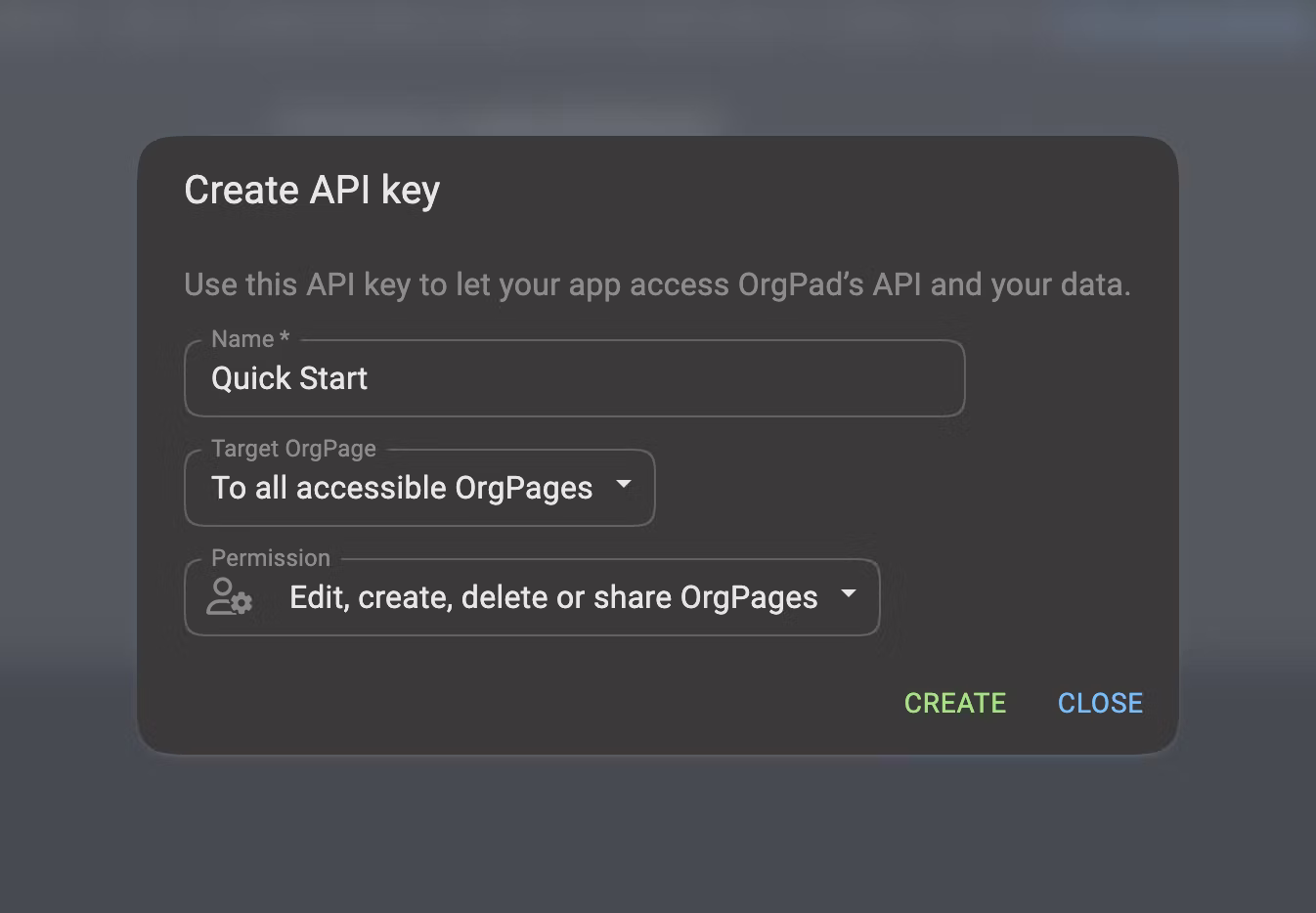 Creating an OrgPad API key