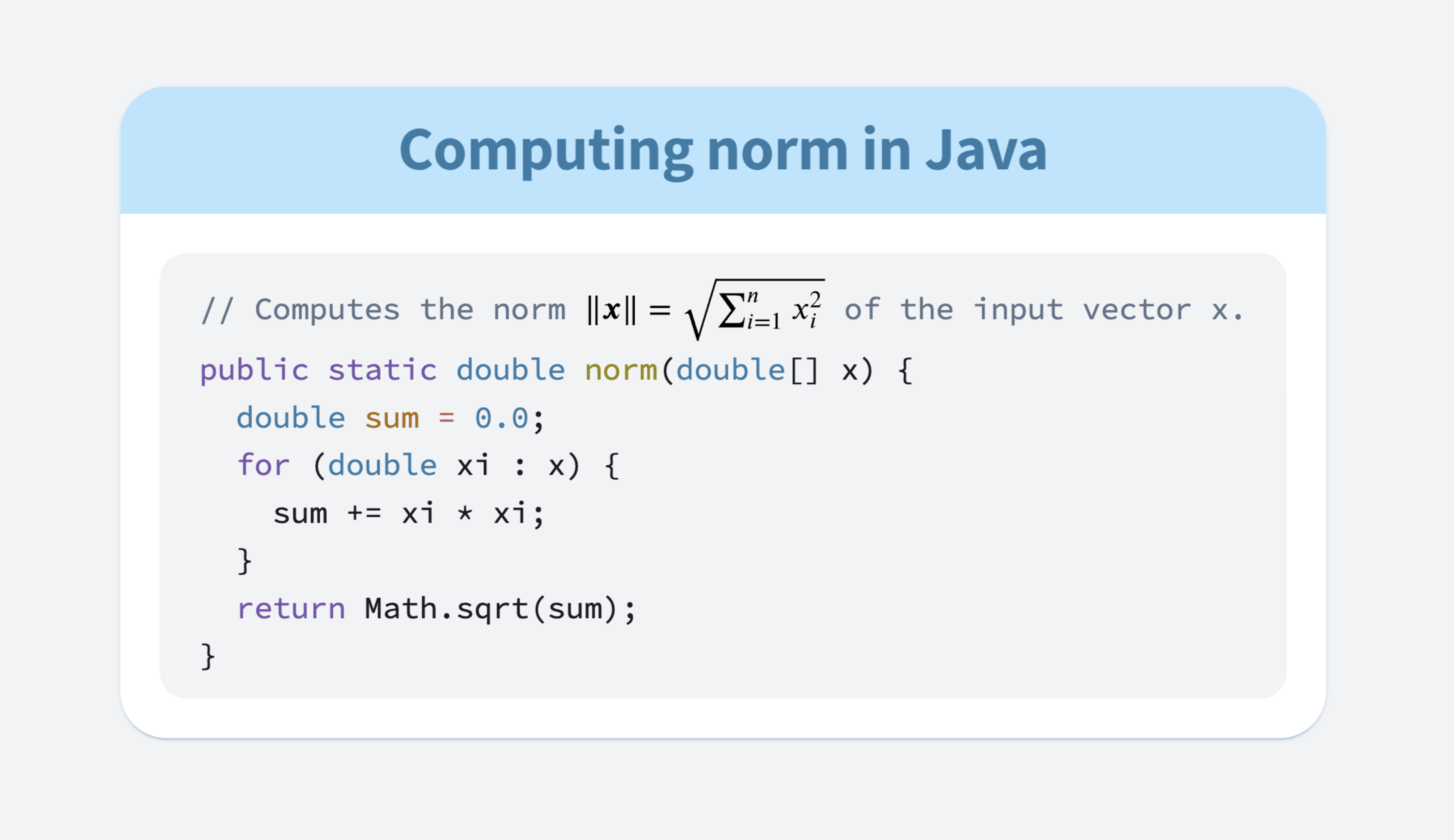 Funkce na výpočet normy s matematickým vzorcem v dokumentaci